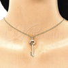 Collares con Dije 04.156.0429.20 Oro Laminado, Diseño de Llave, con Blanca Micro Pave, Pulido, Tono Dorado (02 MM Thickness, 20 Inches Length)