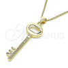 Collares con Dije 04.156.0429.20 Oro Laminado, Diseño de Llave, con Blanca Micro Pave, Pulido, Tono Dorado (02 MM Thickness, 20 Inches Length)