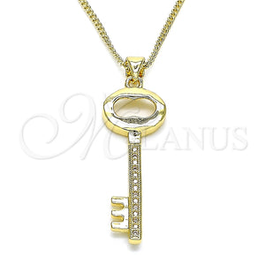 Collares con Dije 04.156.0429.20 Oro Laminado, Diseño de Llave, con Blanca Micro Pave, Pulido, Tono Dorado (02 MM Thickness, 20 Inches Length)
