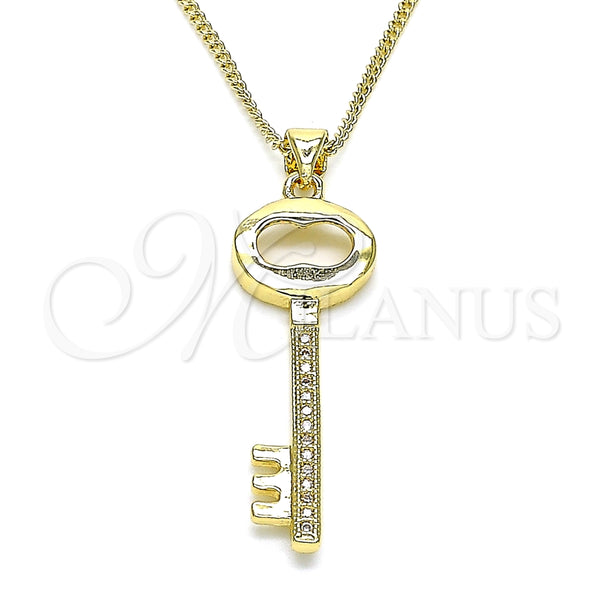 Collares con Dije 04.156.0429.20 Oro Laminado, Diseño de Llave, con Blanca Micro Pave, Pulido, Tono Dorado (02 MM Thickness, 20 Inches Length)