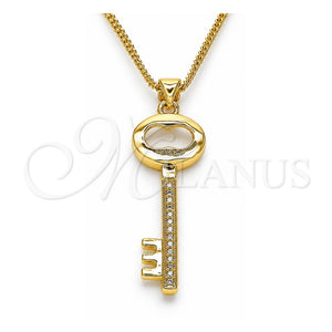 Collares con Dije 04.156.0429.20 Oro Laminado, Diseño de Llave, con Micro Pave Blanca, Pulido, Tono Dorado (Grosor 02 MM, 20 Pulgadas de Largo)