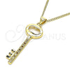 Collares con Dije 04.156.0429.1.20 Oro Laminado, Diseño de Llave, con Granate and Blanca Micro Pave, Pulido, Tono Dorado (02 MM Thickness, 20 Inches Length)