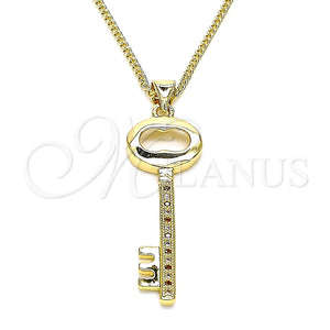 Collares con Dije 04.156.0429.1.20 Oro Laminado, Diseño de Llave, con Granate and Blanca Micro Pave, Pulido, Tono Dorado (02 MM Thickness, 20 Inches Length)