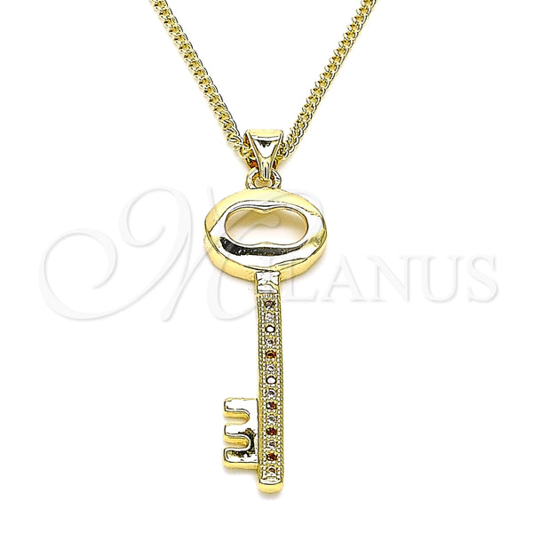 Collares con Dije 04.156.0429.1.20 Oro Laminado, Diseño de Llave, con Granate and Blanca Micro Pave, Pulido, Tono Dorado (02 MM Thickness, 20 Inches Length)