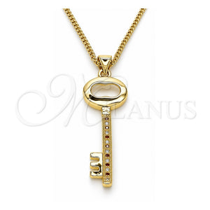Collares con Dije 04.156.0429.1.20 Oro Laminado, Diseño de Llave, con Micro Pave Granate y Blanca, Pulido, Tono Dorado (Grosor 02 MM, 20 Pulgadas de Largo)