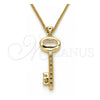 Collares con Dije 04.156.0429.1.20 Oro Laminado, Diseño de Llave, con Micro Pave Granate y Blanca, Pulido, Tono Dorado (Grosor 02 MM, 20 Pulgadas de Largo)