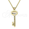 Collares con Dije 04.156.0429.1.20 Oro Laminado, Diseño de Llave, con Granate and Blanca Micro Pave, Pulido, Tono Dorado (02 MM Thickness, 20 Inches Length)
