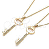 Collares con Dije 04.156.0429.1.20 Oro Laminado, Diseño de Llave, con Granate and Blanca Micro Pave, Pulido, Tono Dorado (02 MM Thickness, 20 Inches Length)