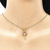 Collares con Dije 04.156.0430.1.20 Oro Laminado, Diseño de Llave y Corazón, con Granate and Blanca Micro Pave, Pulido, Tono Dorado (02 MM Thickness, 20 Inches Length)