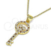 Collares con Dije 04.156.0430.1.20 Oro Laminado, Diseño de Llave y Corazón, con Granate and Blanca Micro Pave, Pulido, Tono Dorado (02 MM Thickness, 20 Inches Length)