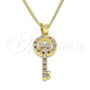 Collares con Dije 04.156.0430.1.20 Oro Laminado, Diseño de Llave y Corazón, con Granate and Blanca Micro Pave, Pulido, Tono Dorado (02 MM Thickness, 20 Inches Length)