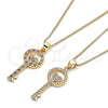 Collares con Dije 04.156.0430.1.20 Oro Laminado, Diseño de Llave y Corazón, con Granate and Blanca Micro Pave, Pulido, Tono Dorado (02 MM Thickness, 20 Inches Length)