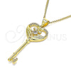 Collares con Dije 04.156.0431.20 Oro Laminado, Diseño de Llave, con Blanca Micro Pave and Blanca Zirconia Cubica, Pulido, Tono Dorado (02 MM Thickness, 20 Inches Length)