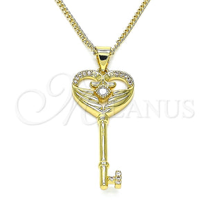 Collares con Dije 04.156.0431.20 Oro Laminado, Diseño de Llave, con Blanca Micro Pave and Blanca Zirconia Cubica, Pulido, Tono Dorado (02 MM Thickness, 20 Inches Length)