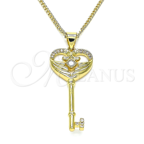 Collares con Dije 04.156.0431.20 Oro Laminado, Diseño de Llave, con Blanca Micro Pave and Blanca Zirconia Cubica, Pulido, Tono Dorado (02 MM Thickness, 20 Inches Length)