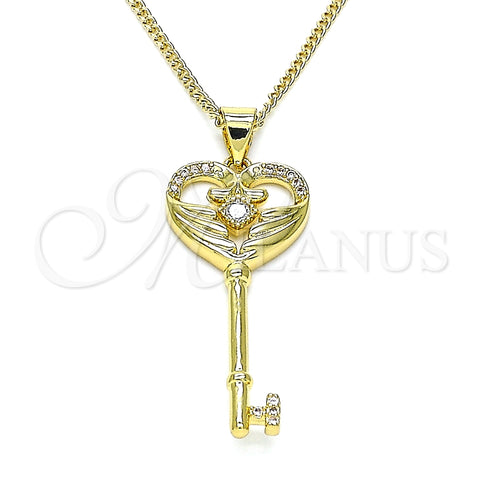 Collares con Dije 04.156.0431.20 Oro Laminado, Diseño de Llave, con Blanca Micro Pave and Blanca Zirconia Cubica, Pulido, Tono Dorado (02 MM Thickness, 20 Inches Length)