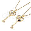 Collares con Dije 04.156.0431.20 Oro Laminado, Diseño de Llave, con Blanca Micro Pave and Blanca Zirconia Cubica, Pulido, Tono Dorado (02 MM Thickness, 20 Inches Length)