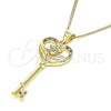 Collares con Dije 04.156.0431.1.20 Oro Laminado, Diseño de Llave, con Granate and Blanca Micro Pave, Pulido, Tono Dorado (02 MM Thickness, 20 Inches Length)