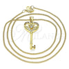Collares con Dije 04.156.0431.1.20 Oro Laminado, Diseño de Llave, con Granate and Blanca Micro Pave, Pulido, Tono Dorado (02 MM Thickness, 20 Inches Length)