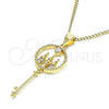 Collares con Dije 04.156.0432.20 Oro Laminado, Diseño de Llave, con Blanca Micro Pave and Blanca Zirconia Cubica, Pulido, Tono Dorado (02 MM Thickness, 20 Inches Length)