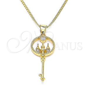 Collares con Dije 04.156.0432.20 Oro Laminado, Diseño de Llave, con Blanca Micro Pave and Blanca Zirconia Cubica, Pulido, Tono Dorado (02 MM Thickness, 20 Inches Length)