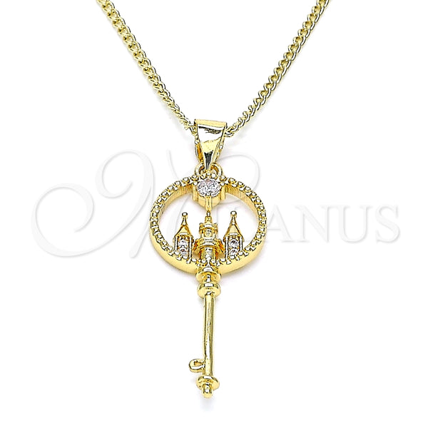 Collares con Dije 04.156.0432.20 Oro Laminado, Diseño de Llave, con Blanca Micro Pave and Blanca Zirconia Cubica, Pulido, Tono Dorado (02 MM Thickness, 20 Inches Length)