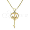 Collares con Dije 04.156.0432.20 Oro Laminado, Diseño de Llave, con Blanca Micro Pave and Blanca Zirconia Cubica, Pulido, Tono Dorado (02 MM Thickness, 20 Inches Length)