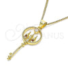 Collares con Dije 04.156.0432.1.20 Oro Laminado, Diseño de Llave, con Granate and Blanca Micro Pave, Pulido, Tono Dorado (02 MM Thickness, 20 Inches Length)