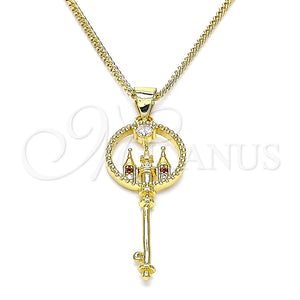 Collares con Dije 04.156.0432.1.20 Oro Laminado, Diseño de Llave, con Granate and Blanca Micro Pave, Pulido, Tono Dorado (02 MM Thickness, 20 Inches Length)