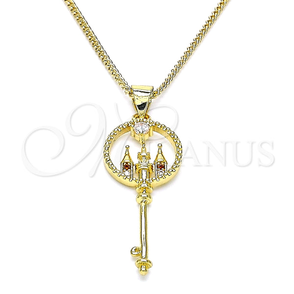 Collares con Dije 04.156.0432.1.20 Oro Laminado, Diseño de Llave, con Granate and Blanca Micro Pave, Pulido, Tono Dorado (02 MM Thickness, 20 Inches Length)