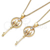 Collares con Dije 04.156.0432.1.20 Oro Laminado, Diseño de Llave, con Granate and Blanca Micro Pave, Pulido, Tono Dorado (02 MM Thickness, 20 Inches Length)