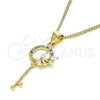 Collares con Dije 04.156.0433.1.20 Oro Laminado, Diseño de Llave y Oja, con Granate and Blanca Micro Pave, Pulido, Tono Dorado (02 MM Thickness, 20 Inches Length)
