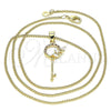 Collares con Dije 04.156.0433.1.20 Oro Laminado, Diseño de Llave y Oja, con Granate and Blanca Micro Pave, Pulido, Tono Dorado (02 MM Thickness, 20 Inches Length)