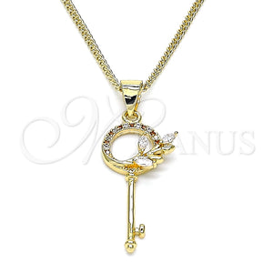 Collares con Dije 04.156.0433.1.20 Oro Laminado, Diseño de Llave y Oja, con Granate and Blanca Micro Pave, Pulido, Tono Dorado (02 MM Thickness, 20 Inches Length)