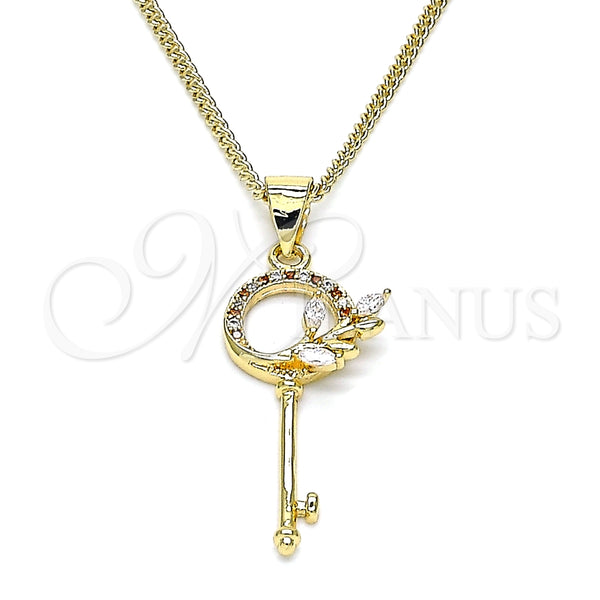 Collares con Dije 04.156.0433.1.20 Oro Laminado, Diseño de Llave y Oja, con Granate and Blanca Micro Pave, Pulido, Tono Dorado (02 MM Thickness, 20 Inches Length)