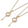 Collares con Dije 04.156.0433.1.20 Oro Laminado, Diseño de Llave y Oja, con Granate and Blanca Micro Pave, Pulido, Tono Dorado (02 MM Thickness, 20 Inches Length)