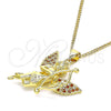 Collares con Dije 04.156.0434.1.20 Oro Laminado, Diseño de Angel, con Granate and Blanca Micro Pave, Pulido, Tono Dorado (02 MM Thickness, 20 Inches Length)