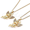 Collares con Dije 04.156.0434.1.20 Oro Laminado, Diseño de Angel, con Granate and Blanca Micro Pave, Pulido, Tono Dorado (02 MM Thickness, 20 Inches Length)