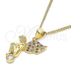 Collares con Dije 04.156.0435.1.20 Oro Laminado, Diseño de Angel, con Granate and Blanca Micro Pave, Pulido, Tono Dorado (02 MM Thickness, 20 Inches Length)