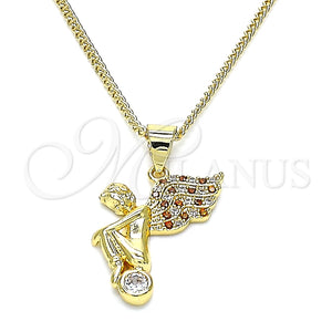 Collares con Dije 04.156.0435.1.20 Oro Laminado, Diseño de Angel, con Granate and Blanca Micro Pave, Pulido, Tono Dorado (02 MM Thickness, 20 Inches Length)