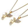 Collares con Dije 04.156.0435.1.20 Oro Laminado, Diseño de Angel, con Granate and Blanca Micro Pave, Pulido, Tono Dorado (02 MM Thickness, 20 Inches Length)