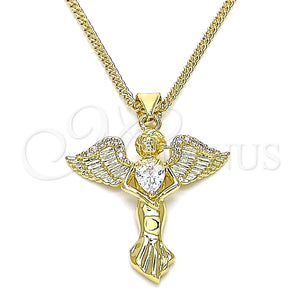 Collares con Dije 04.156.0437.18 Oro Laminado, Diseño de Angel y Corazón, con Blanca Micro Pave and Blanca Zirconia Cubica, Pulido, Tono Dorado (02 MM Thickness, 18 Inches Length)