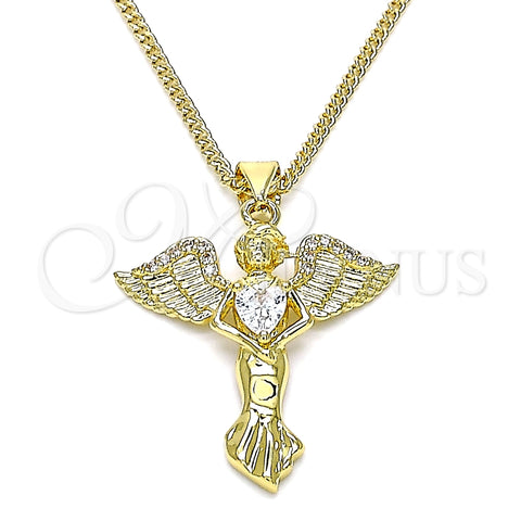 Collares con Dije 04.156.0437.18 Oro Laminado, Diseño de Angel y Corazón, con Blanca Micro Pave and Blanca Zirconia Cubica, Pulido, Tono Dorado (02 MM Thickness, 18 Inches Length)
