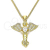 Collares con Dije 04.156.0437.18 Oro Laminado, Diseño de Angel y Corazón, con Blanca Micro Pave and Blanca Zirconia Cubica, Pulido, Tono Dorado (02 MM Thickness, 18 Inches Length)