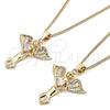 Collares con Dije 04.156.0437.18 Oro Laminado, Diseño de Angel y Corazón, con Blanca Micro Pave and Blanca Zirconia Cubica, Pulido, Tono Dorado (02 MM Thickness, 18 Inches Length)