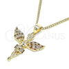 Collares con Dije 04.156.0438.1.20 Oro Laminado, Diseño de Angel, con Granate and Blanca Micro Pave, Pulido, Tono Dorado (02 MM Thickness, 20 Inches Length)