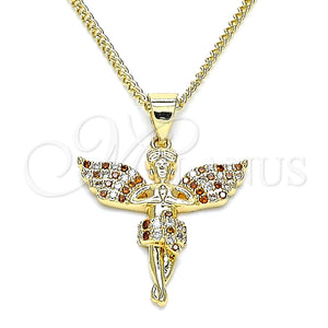 Collares con Dije 04.156.0438.1.20 Oro Laminado, Diseño de Angel, con Granate and Blanca Micro Pave, Pulido, Tono Dorado (02 MM Thickness, 20 Inches Length)