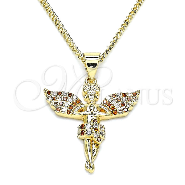 Collares con Dije 04.156.0438.1.20 Oro Laminado, Diseño de Angel, con Granate and Blanca Micro Pave, Pulido, Tono Dorado (02 MM Thickness, 20 Inches Length)