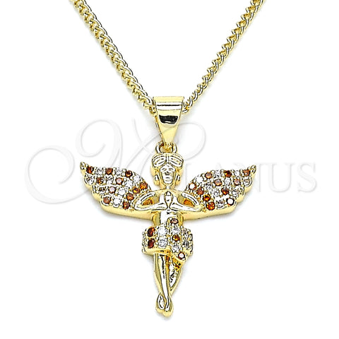 Collares con Dije 04.156.0438.1.20 Oro Laminado, Diseño de Angel, con Granate and Blanca Micro Pave, Pulido, Tono Dorado (02 MM Thickness, 20 Inches Length)