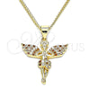 Collares con Dije 04.156.0438.1.20 Oro Laminado, Diseño de Angel, con Granate and Blanca Micro Pave, Pulido, Tono Dorado (02 MM Thickness, 20 Inches Length)